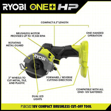 Load image into Gallery viewer, Ryobi PSBCS02 ONE+ HP 18V Brushless Cordless Compact Light Weight Cut-Off Tool (Tool Only, Battery Not Included)