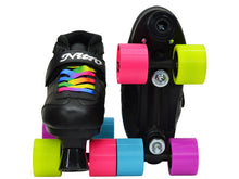 Load image into Gallery viewer, New! Epic Super Nitro Rainbow Indoor / Outdoor Quad Roller Speed Skate 4 Pc. Bundle w/ Bag &amp; Jam Plugs (Youth 1)