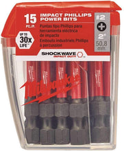 Load image into Gallery viewer, MILWAUKEE ELECTRIC TOOL 48-32-5004 Shockwave 2" Power Bit Phillips #2 15 Piece Contractor Pack