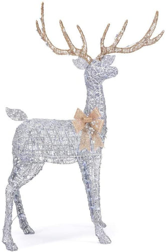Home Accents Holiday 65 in Cool White 200-Light LED Silver Deer with Gold Bow