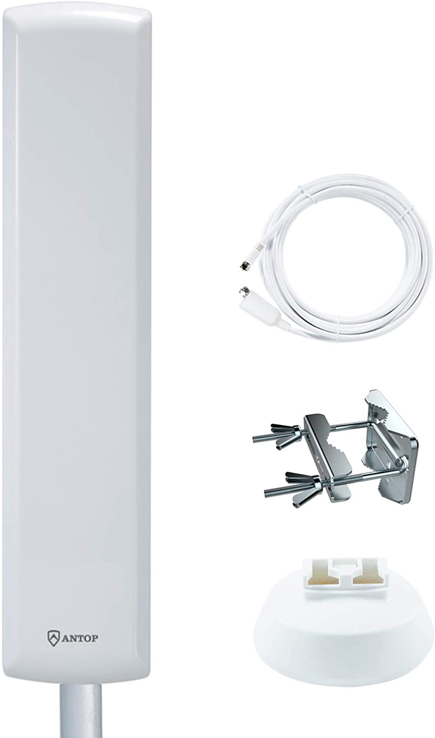 ANTOP AT-402 Flat-Panel Outdoor/Indoor TV Antenna with High Gain-60 Miles Long Range Digital TV Antenna with Multi-Directional Reception - 40ft Detachable Coaxial Cable - HD/4K UHD Ready