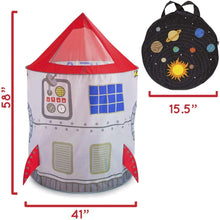 Load image into Gallery viewer, Imagination Generation Space Adventure Roarin&#39; Rocket Play Tent | Includes 100 Soft Ball Pit Balls and Carrying Bag for Travel | Rocket Ship Tent Requires Only Minimal Assembly