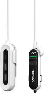 RapidX X5 Plus 5 -Port USB Car Charger with Detachable Cable