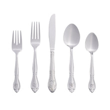 Load image into Gallery viewer, RiverRidge 5417-843-T Rose 46 Piece Monogrammed Flatware Set, LetterT, No size, Silver