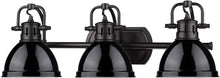Load image into Gallery viewer, Golden Lighting 3602-BA3 BLK-BK Duncan Bath Fixture, Matte Black with Black Shades