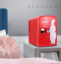 Load image into Gallery viewer, Coca-Cola KWC4 KWC-4 4 Liter/6 Can Portable Fridge/Mini Cooler for Food, Beverages, Home, Office, Dorm, Car, Boat-AC/DC Plugs Included, 4.2 Quarts, Red/White