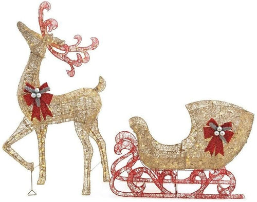 Home Accents Holiday 60 in. + 44 in. Thin Gold PVC Reindeer with Sleigh