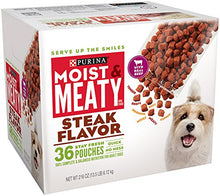 Load image into Gallery viewer, Purina Moist &amp; Meaty Wet Dog Food; Steak Flavor - 36 ct. Pouch