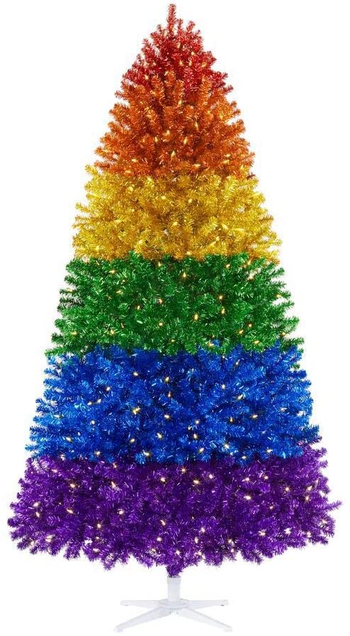 Home Accents Holiday 7.5 ft. Rainbow Color Pine LED Pre-Lit Artificial Christmas Tree with 500 SureBright Warm White Lights