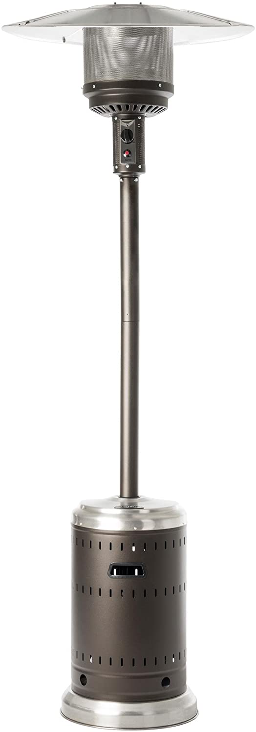 Fire Sense Ash Finish Commercial Patio Heater with Wheels | Uses 20 Pound Propane Tank | 46,000 BTU Output | Outdoor Heat Lamp