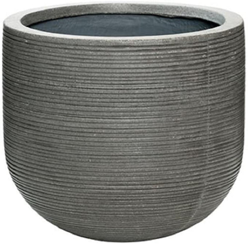 Elegant Round Horizontal Ridged Ficonstone Gray Flower Pot 10