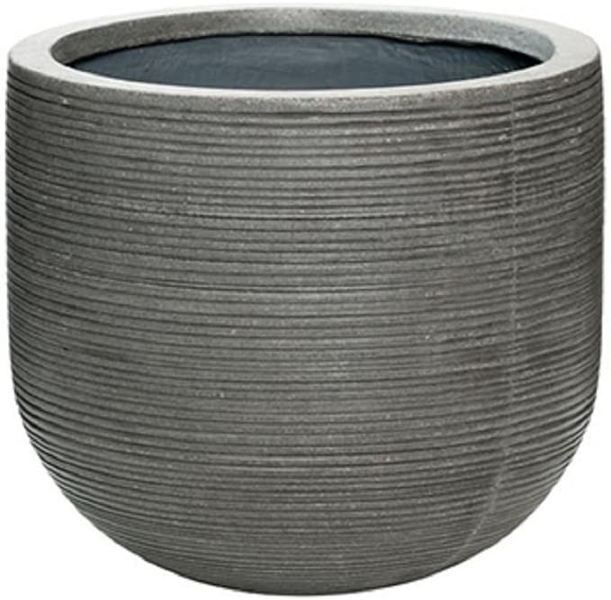 Elegant Round Horizontal Ridged Ficonstone Gray Flower Pot 10