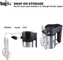 Load image into Gallery viewer, Total Chef TCHM02 6-Speed Hand Mixer, 250 Watts with Turbo Boost, Beaters and Dough Hooks, Stainless Steel, Countertop, Black/Gray
