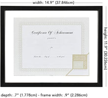 Load image into Gallery viewer, Gallery Solutions 11x14 Document Frame for Floating Display of 8.5x11 Document or Image, Black