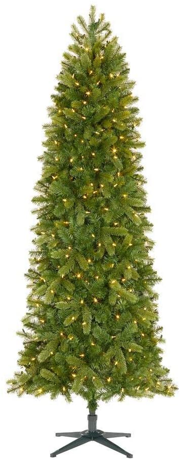 Home Accents Holiday 7.5 ft Manchester Slim White Spruce LED Pre-Lit Artificial Christmas Tree with 350 SureBright Color Changing Lights