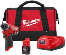 Load image into Gallery viewer, Milwaukee 2553-21 M12 FUEL 1/4 in. Hex Impact Driver Kit with One 2.0 Ah Battery, Charger and Bag