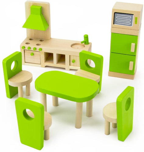 Imagination Generation Wooden Wonders Eat-in Kitchen and Dining Room Set | Colorful Dollhouse Furniture for Doll Family | Traditional Vibrant Accessories for Pretend Play | Perfect for Play Houses