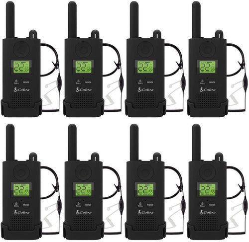 COBRA PX500 Pro Business Walkie Talkies - One Watt, Rechargeable, Long Range Two-Way Radio Set with VOX (8 Pack: Includes (8) GA-SV01 Headsets)