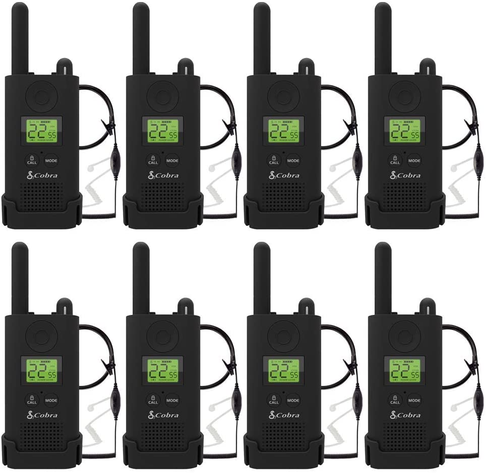 COBRA PX500 Pro Business Walkie Talkies - One Watt, Rechargeable, Long Range Two-Way Radio Set with VOX (8 Pack: Includes (8) GA-SV01 Headsets)