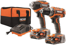 Load image into Gallery viewer, Ridgid R9603 18V Lithium Ion Cordless Brushless Drill Driver and Impact Driver Combo Kit (2 x 1.5 Amp Hour Batteries, 18V Battery Charger, and Case Included)