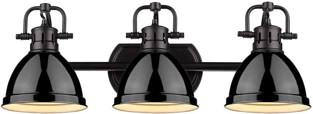 Golden Lighting 3602-BA3 BLK-BK Duncan Bath Fixture, Matte Black with Black Shades