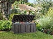 Load image into Gallery viewer, KETER Glenwood Plastic Deck Storage Container Box Outdoor Patio Furniture 101 Gal, Brown