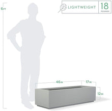 Load image into Gallery viewer, PolyStone Riviera Short Modern Outdoor/Indoor Rectangular Planter, Lightweight, Heavy Duty, Weather Resistant, Polymer Finish, Commercial Grade and Residential, 46" L x 17" W x 12" H