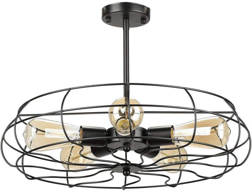 19 in. 5-Light Black Semi-Flush Mount