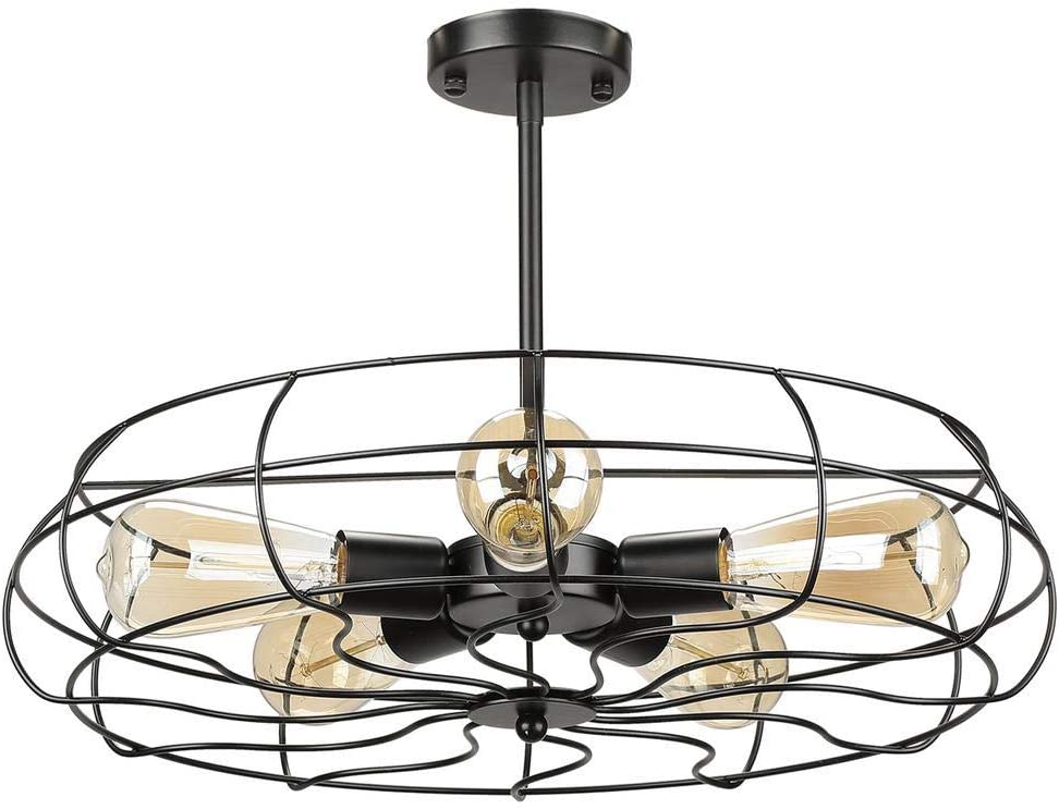 19 in. 5-Light Black Semi-Flush Mount