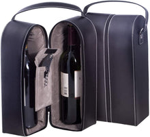 Load image into Gallery viewer, Bey-Berk Leather Wine Bottle Carrier Caddy Travel Tote Bag &amp; Tool Set,Black
