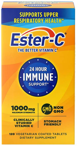 Ester-C Vitamin C 1000 mg Coated Tablets, 120 Count, Immune System Booster, Stomach-Friendly Supplement, Gluten-Free