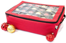 Load image into Gallery viewer, [Red Christmas Ornament Storage Box With Dividers] - (Holds 48 Ornaments up to 3 Inches in Diameter) | Acid-Free Removable Trays with Separators | Clear Window to Easily See Storage Bags Contents