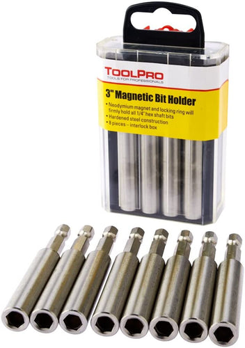 3 in. Magnetic Bit Tip Holder in Interlocking Storage Box (8-Pack)