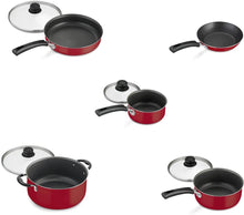 Load image into Gallery viewer, 9-Piece Red Simple Cooking Nonstick Stay-Cool Handles Riveted Heat- And Shatter-Resistant Tempered Glass Lids Dishwasher-Safe Cookware Set