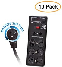 Load image into Gallery viewer, ACL 6 Feet Power Cable with 6 Outlet Surge Protector, Flat Rotating Plug, Metal, Commercial Grade, 1X3 MOV, EMI &amp; RFI, Modem Protector, Black