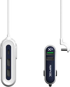 RapidX X5 Plus 5 -Port USB Car Charger with Detachable Cable