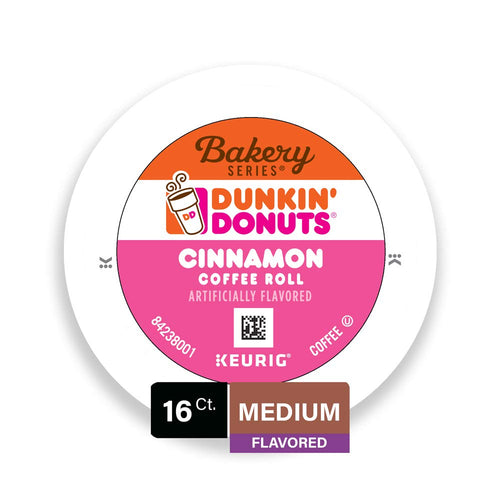 Dunkin' Donuts Bakery Series Cinnamon Coffee Roll Flavored Ground Coffee K-Cup Pods for Keurig Brewers, 16 ct