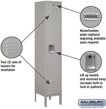 Load image into Gallery viewer, Salsbury Industries 61152GY-U Single Tier 12-Inch Wide 5-Feet High 12-Inch Deep Unassembled Standard Metal Locker, Gray