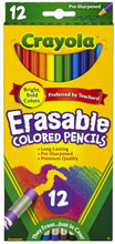 Load image into Gallery viewer, Crayola Erasable Colored Pencils, 12 Non-Toxic, Pre-Sharpened, Kids 4 &amp; Up, Assorted Colors