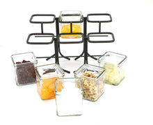 Load image into Gallery viewer, Mind Reader 6 Compartment Condiment Server Stand, Garnish Station for Restaurant, Bars, Removable Jars, Black, 9.5" W x 7.25" H, Clear 2 Tier