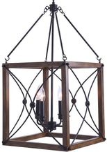 Load image into Gallery viewer, Open Cage 4-Light Painted Wood with Vintage Black Pendant