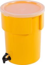 Load image into Gallery viewer, Carlisle 221004 Polyethylene Round Beverage Dispenser, 5 gal. Capacity, 12.37&quot; Dia. x 15.43&quot; H, Yellow