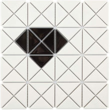 Load image into Gallery viewer, SomerTile ADS2GWWB Tri Single Diamond Porcelain Mosaic Floor and Wall Tile, 10.13"x10.13", Glossy White with Black, 10 Pieces