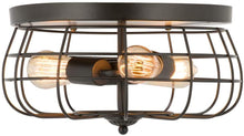 Load image into Gallery viewer, 15 in. Industrial 3-Light Oil Rubbed Bronze Metal Cage Flush Mount
