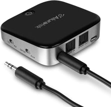 Load image into Gallery viewer, Aluratek ADB1B Bluetooth Audio Receiver and Transmitter, 2-in-1 Wireless 3.5mm, AUX, Optical Audio Adapter, Pairing with 2 Bluetooth Headphones Simultaneously in Transmitter Mode