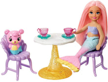 Load image into Gallery viewer, Barbie Dreamtopia Mermaid Playground Playset, with Chelsea Mermaid Doll, Merbear Friend Figure and Sand Castle Set with Swing, Slide, Pool and Tea Party, Gift for 3 to 7 Year Olds