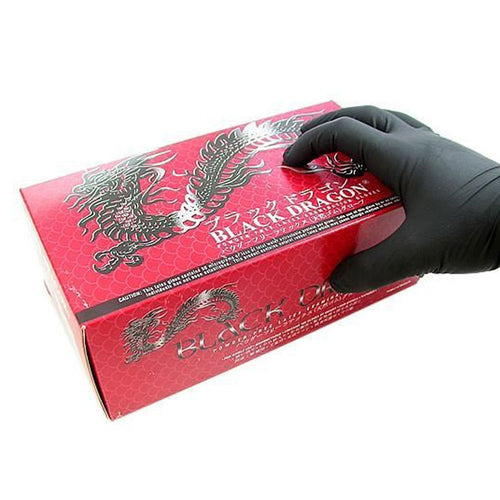 Black Dragon Powder Free Black Latex Gloves, Large, Box of 100