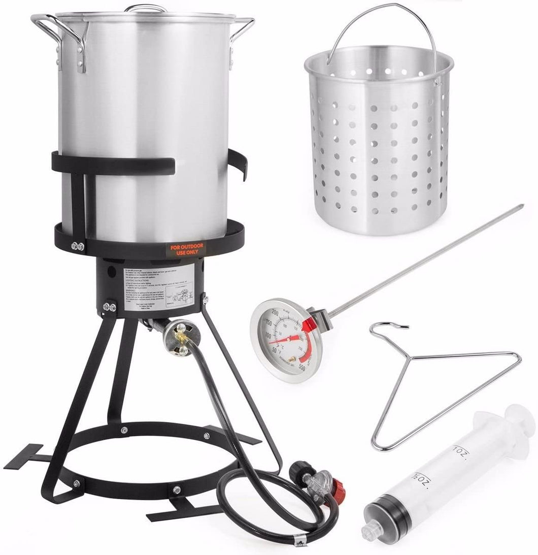 Barton 30-Quart Turkey Deep Fryer Pot Boiling Seafood Cajun Gas-Stove Burner Stand Injector Thermometer 37,000 BTU