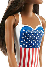 Load image into Gallery viewer, Barbie Doll USA Olympic Swimmer - African American Nikki Wearing White Swimming Suit with United States Flag Inspired Print ~ Go Team USA