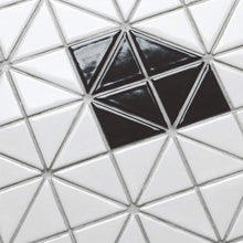 Load image into Gallery viewer, SomerTile ADS2GWWB Tri Single Diamond Porcelain Mosaic Floor and Wall Tile, 10.13"x10.13", Glossy White with Black, 10 Pieces